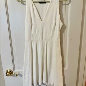 Lulu's White Mini A-Line Fit and Flare Dress with V-Neck for Wedding Guest